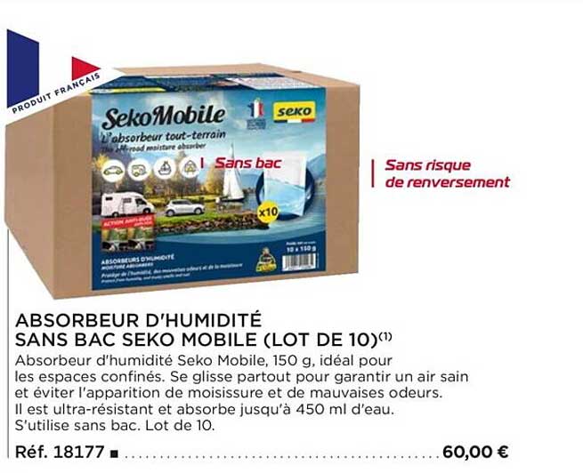 absorbeur d'humidité sans bac seko mobile (lot de 10)