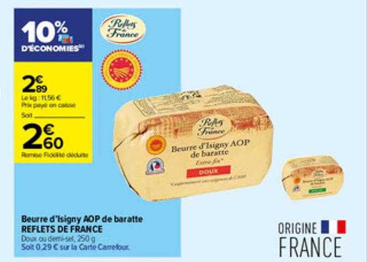 beurre d'isigny aop de baratte reflets de france