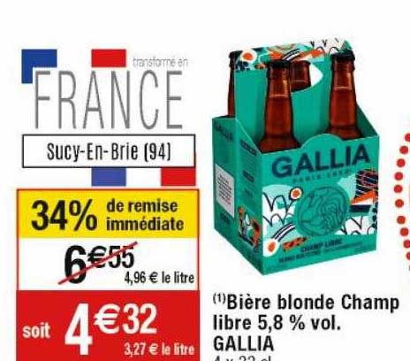 bière blonde champ libre 5,8% vol. gallia
