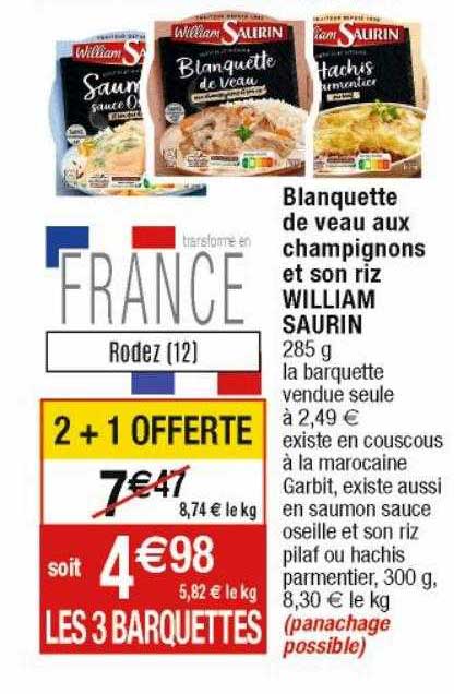 blanquette de veau aux champignons et son riz william saurin