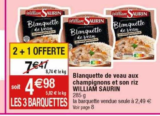 blanquette de veau aux champignosn et son riz william saurin