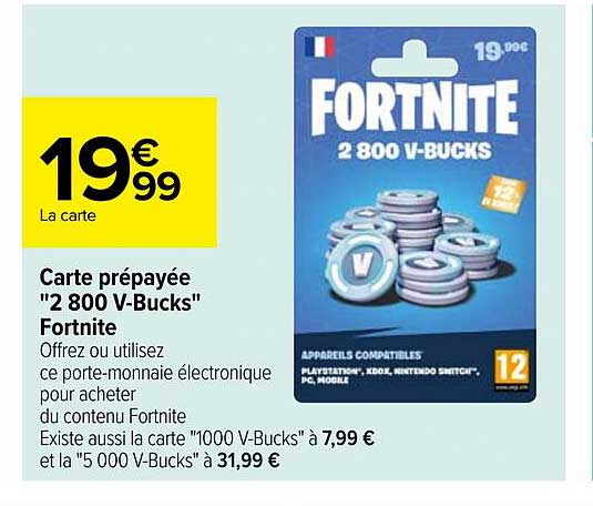 Carte Prépayée "2 800 V-bucks" Fortnite