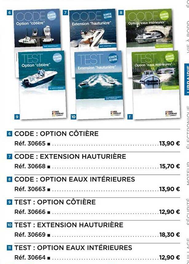 code : option côtière, code : extension hauturière, code : option eaux intérieures, test : option côtière, test : extension hauturière, test : option eaux intérieures