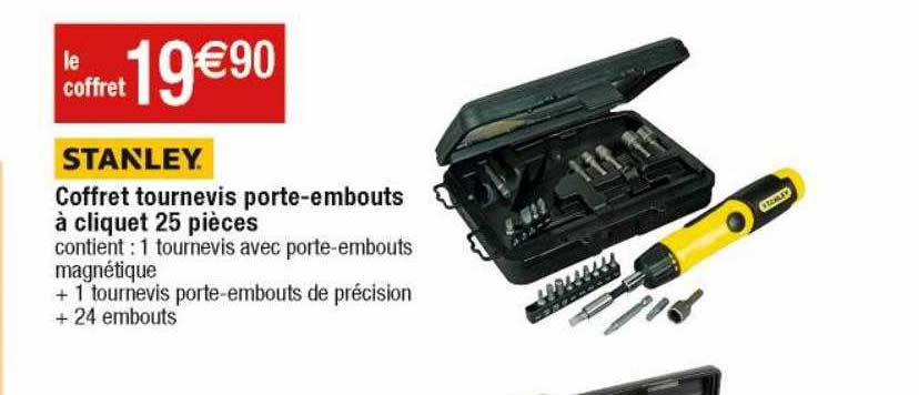 coffret tournevis porte-embouts à cliquet 25 pièces stanley
