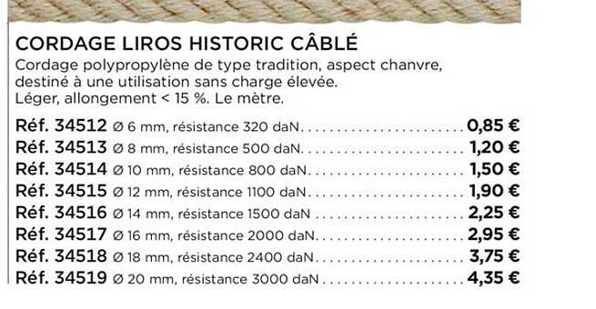 cordage liros historic câblé