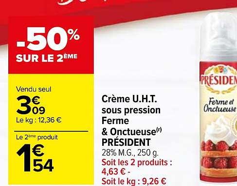 crème u.h.t. sous pression ferme & onctueuse président