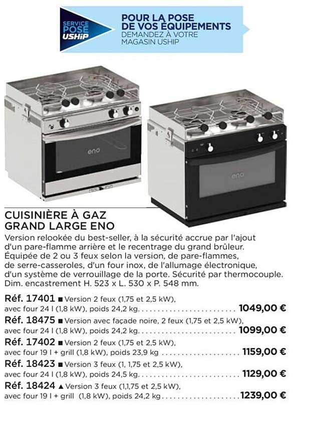 cuisinière à gaz grand large eno
