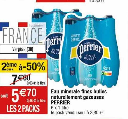 eau minérale fines bulles naturellement gazeuses perrier