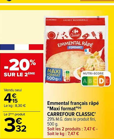 emmental français râpé "maxi format" carrefour classic'