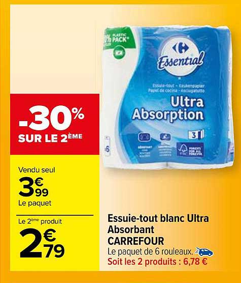 essuie-tout blanc ultra absorbant carrefour