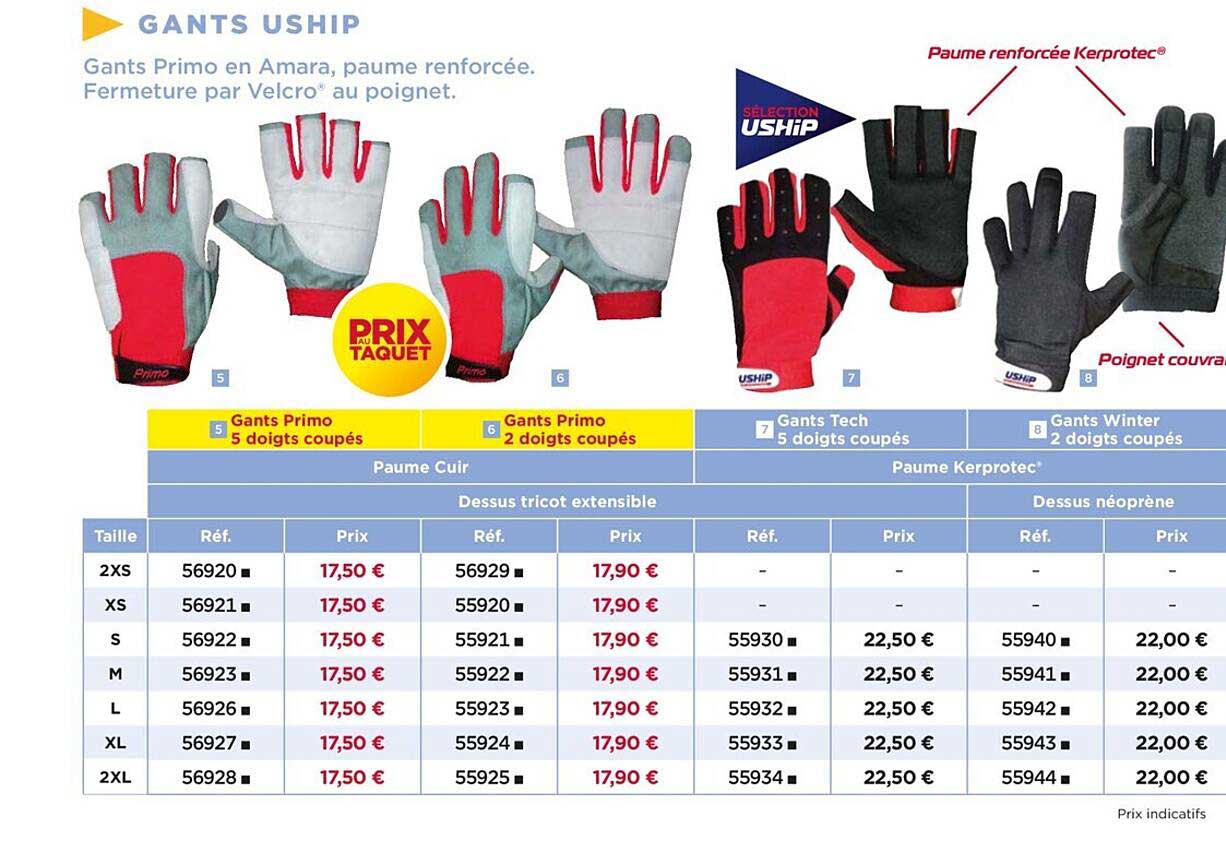 Gants Primo 5 Doigts Coupés, Gants Primo 2 Doigts Coupés, Gants Tech 5 Doigts Coupés, Gants Winter 2 Doigts Coupés