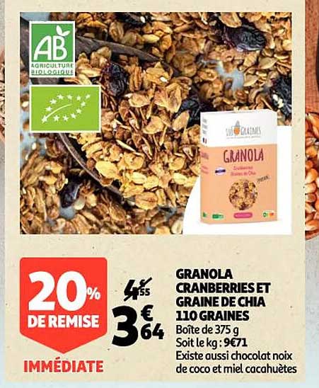 granola cranberries et graine de chia 110 graines