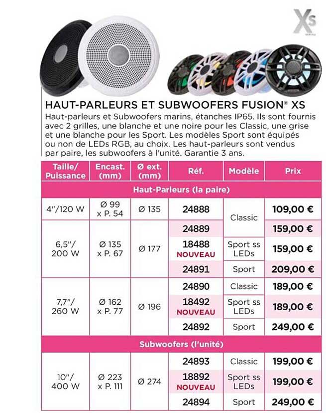haut-parleurs et subwoofers fusion xs
