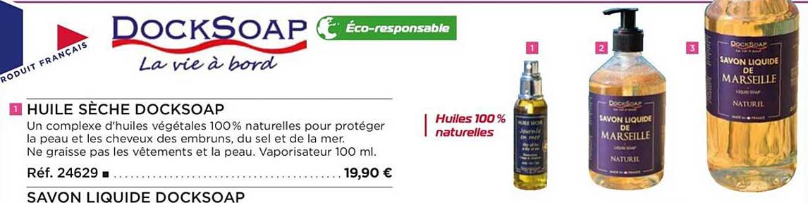 huile sèche docksoap, savon liquide docksoap
