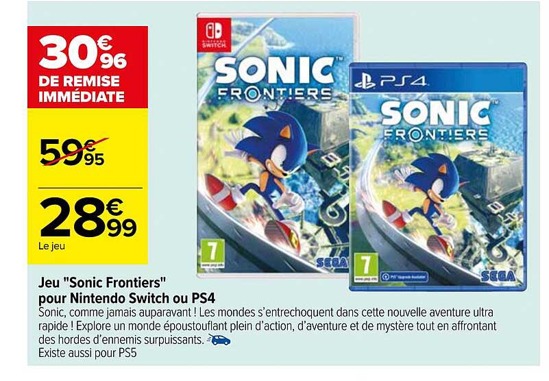 jeu "sonic frontiers" pour nintendo switch ou ps4