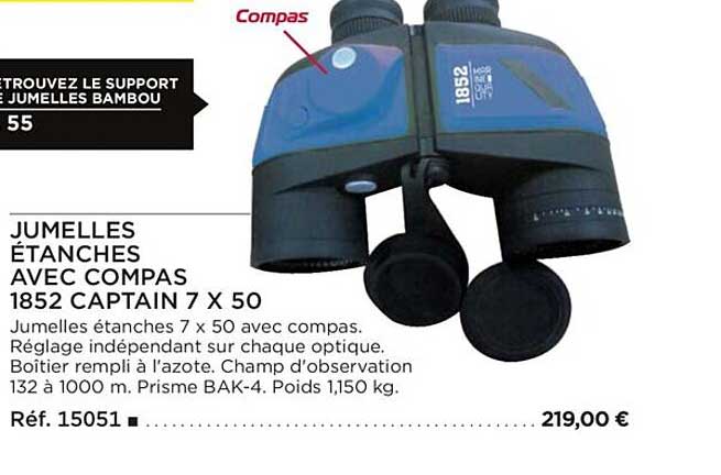jumelles étanches avec compas 1852 captain 7 x 50
