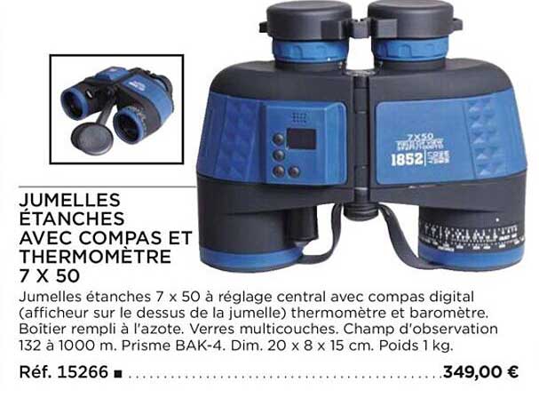 jumelles étanches avec compas et thermomètre 7 x 50