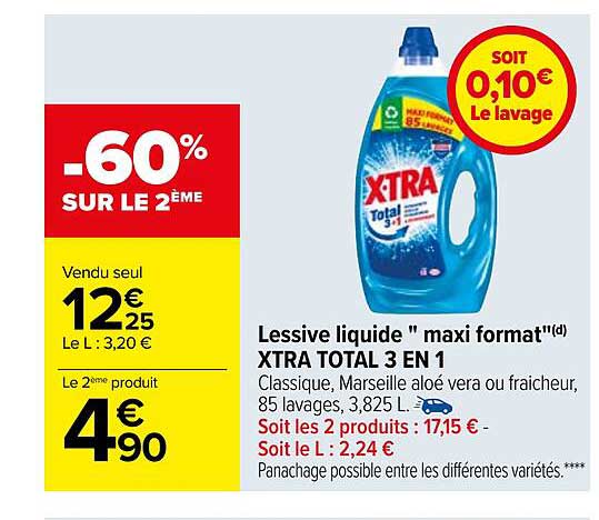 Lessive Liquide "maxi Format" Xtra Total 3 En 1
