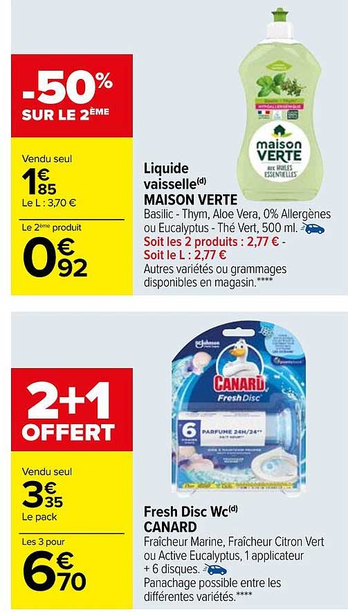 liquide vaisselle maison verte, fresh disc wc canard