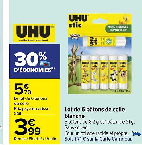 Lot De 6 Bâtons De Colle Blanche Uhu Stic