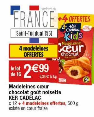 madeleines cœur chocolat goût noisette ker cadélac