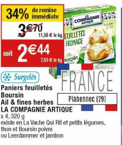 paniers feuilletés boursin ail & fines herbes la compagnie artique