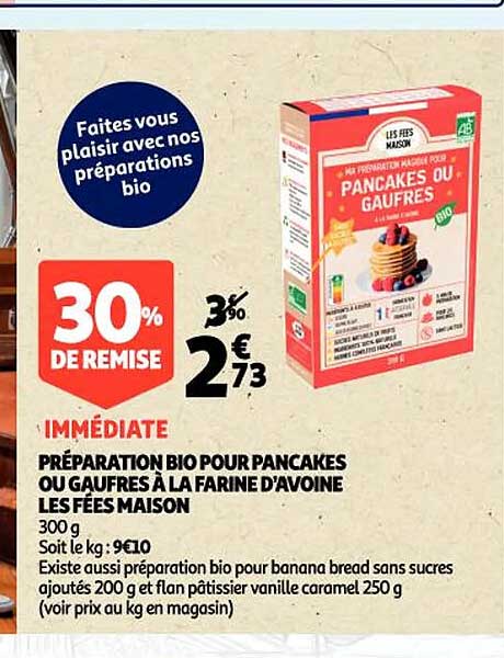 préparation bio pour pancakes ou gaufres à la farine d'avoine les fées maison