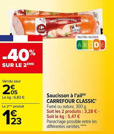Saucisson à L'ail Carrefour Classic'