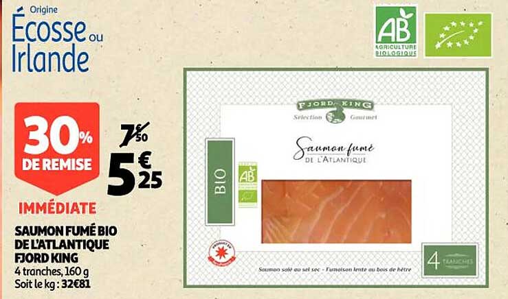 saumon fumé bio de l'atlantique fjord king