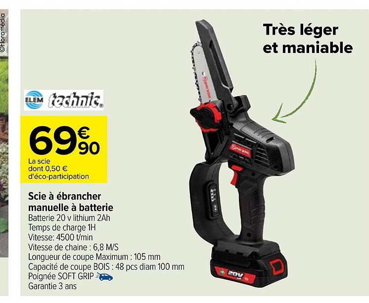 scie à ébrancher manuelle à batterie elem technic