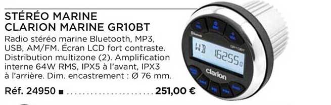 stéréo marine clarion marine gr10bt