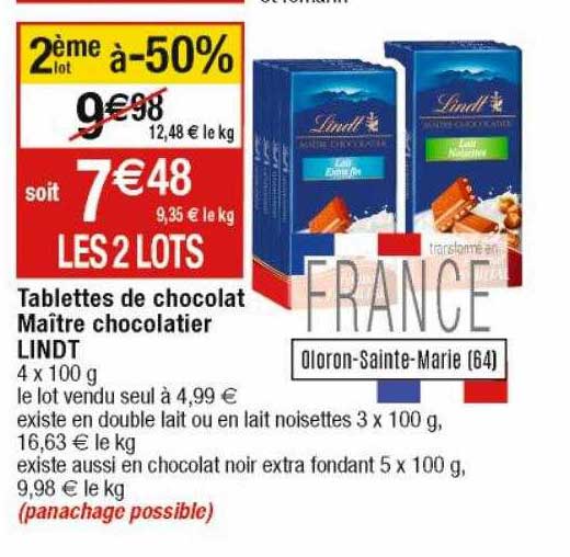 tablettes de chocolat maître chocolatier lindt