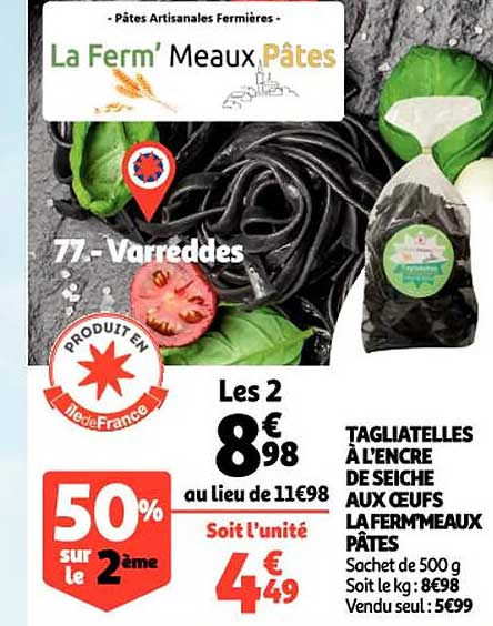 tagliatelles à l'encre de seiche aux œufs la ferm'meaux pâtes