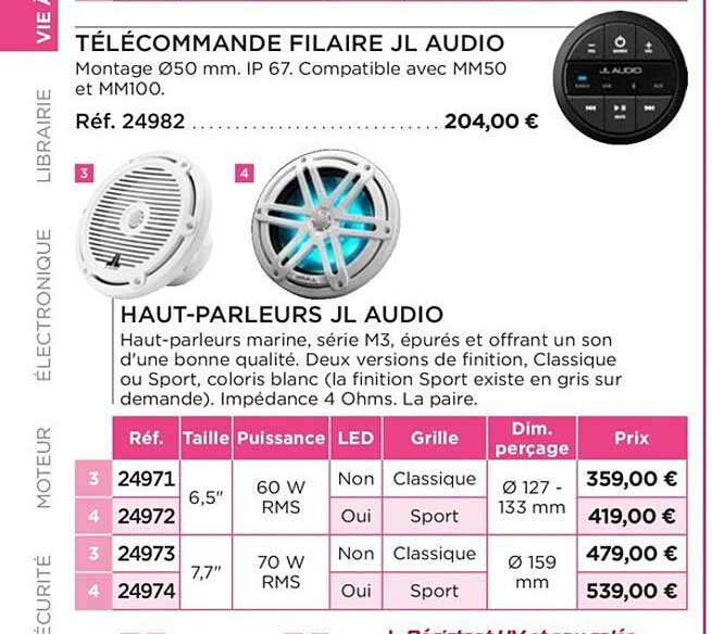 télécommande filaire jl audio, haut-parleurs jl audio