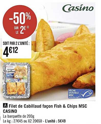 filet de cabillaud façon fish & chips msc casino