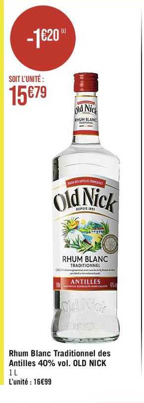 rhum blanc traditionnel des antilles 40% vol old nick