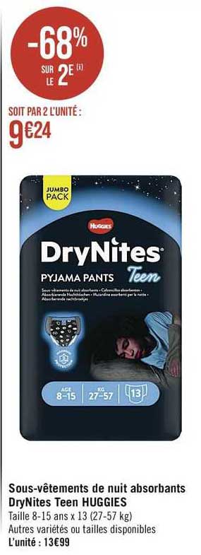 sous-vêtements de nuit absorbants dryNites teen huggies