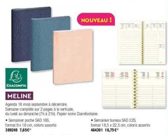 agenda 16 mois septembre à décembre meline exacompta