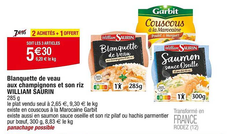 blanquette de veau aux champignons et son riz william saurin