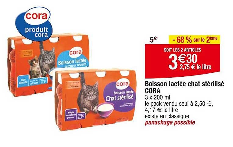 boisson lactée chat stérilisée cora