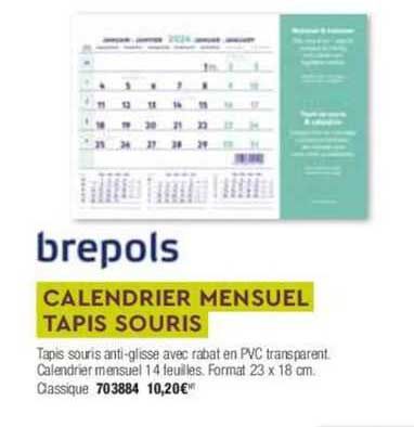 Calendrier Mensuel Tapis Souris Brepols