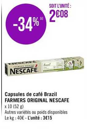 capsules de café brazil farmers original nescafé