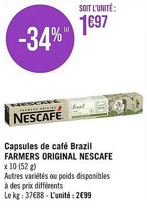 capsules de café brazil farmers original nescafé