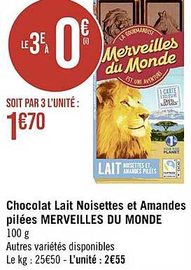 chocolat lait noisettes et amandes pilées merveilles du monde