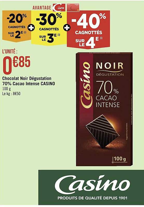 Chocolat Noir Dégustation 70% Cacao Intense Casino