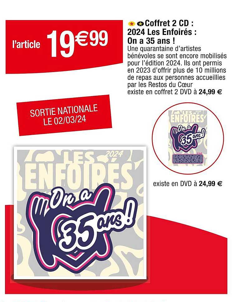 coffret 2 cd : 2024 les enfoirés : on a 35 ans !