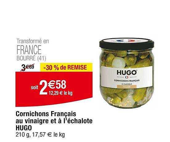 cornichons français au vinaigre et à l'échalote hugo