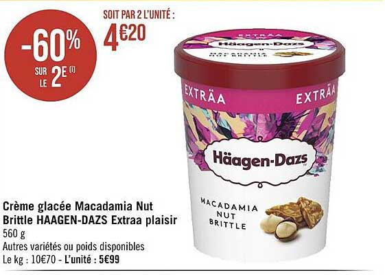 crème glacée macadamia nut brittle häagen-dazs extra plaisir