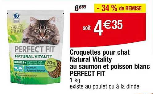 croquettes pour chat natural vitality au saumon et poisson blanc perfect fit