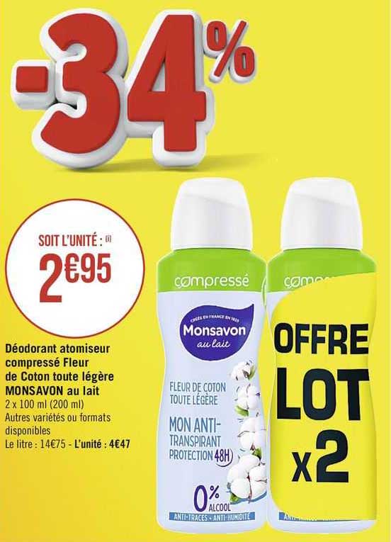 déodorant atomiseur compressé fleur de coton toute légère monsavon au lait